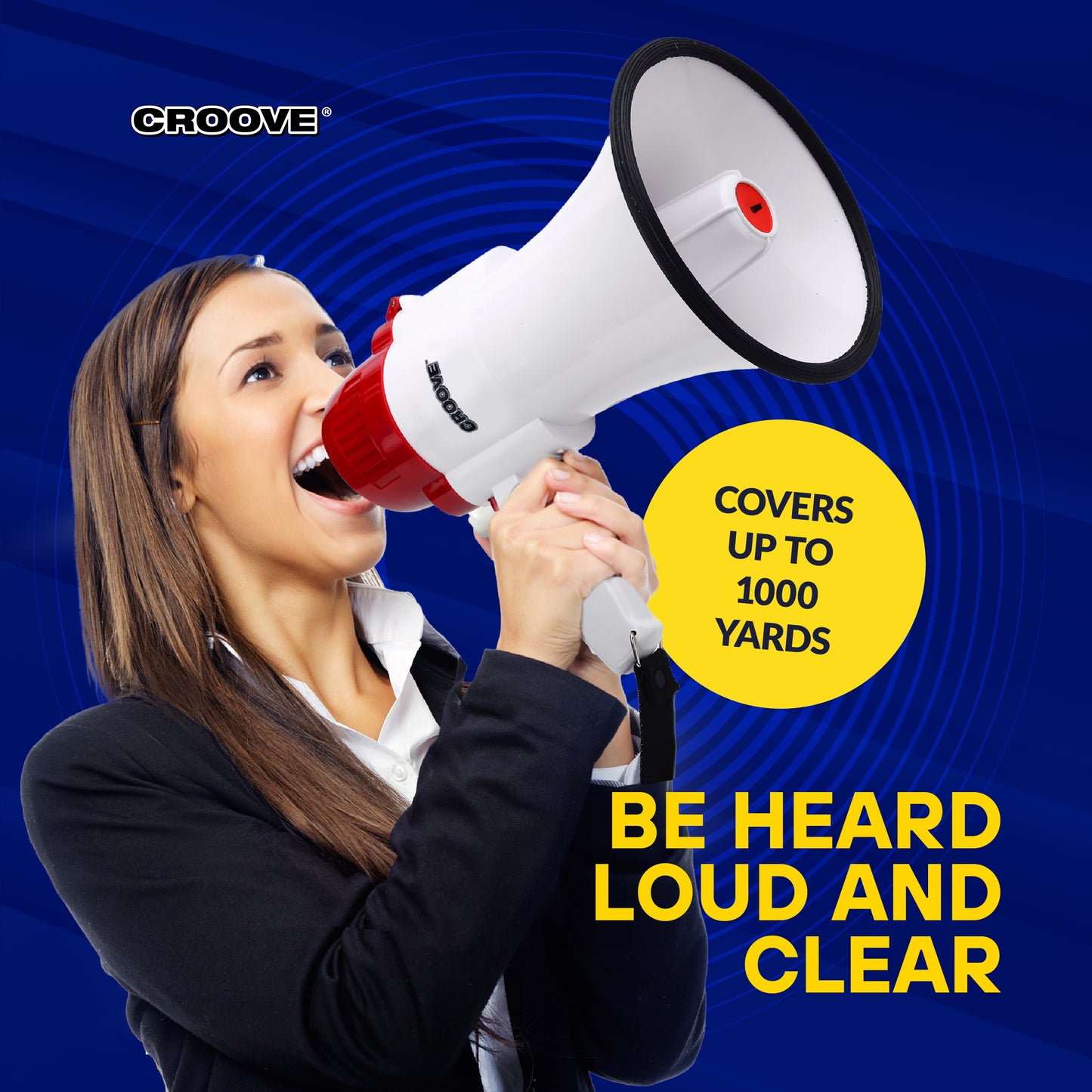 Rechargeable Megaphone Bullhorn Speaker, 1000 Yard Range, Lightweight, With Siren & Music