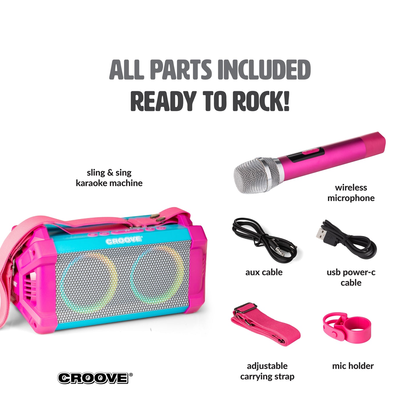 Croove Sling & Sing Portable Karaoke Machine, Wireless Karaoke, Bluetooth Speaker with Microphone