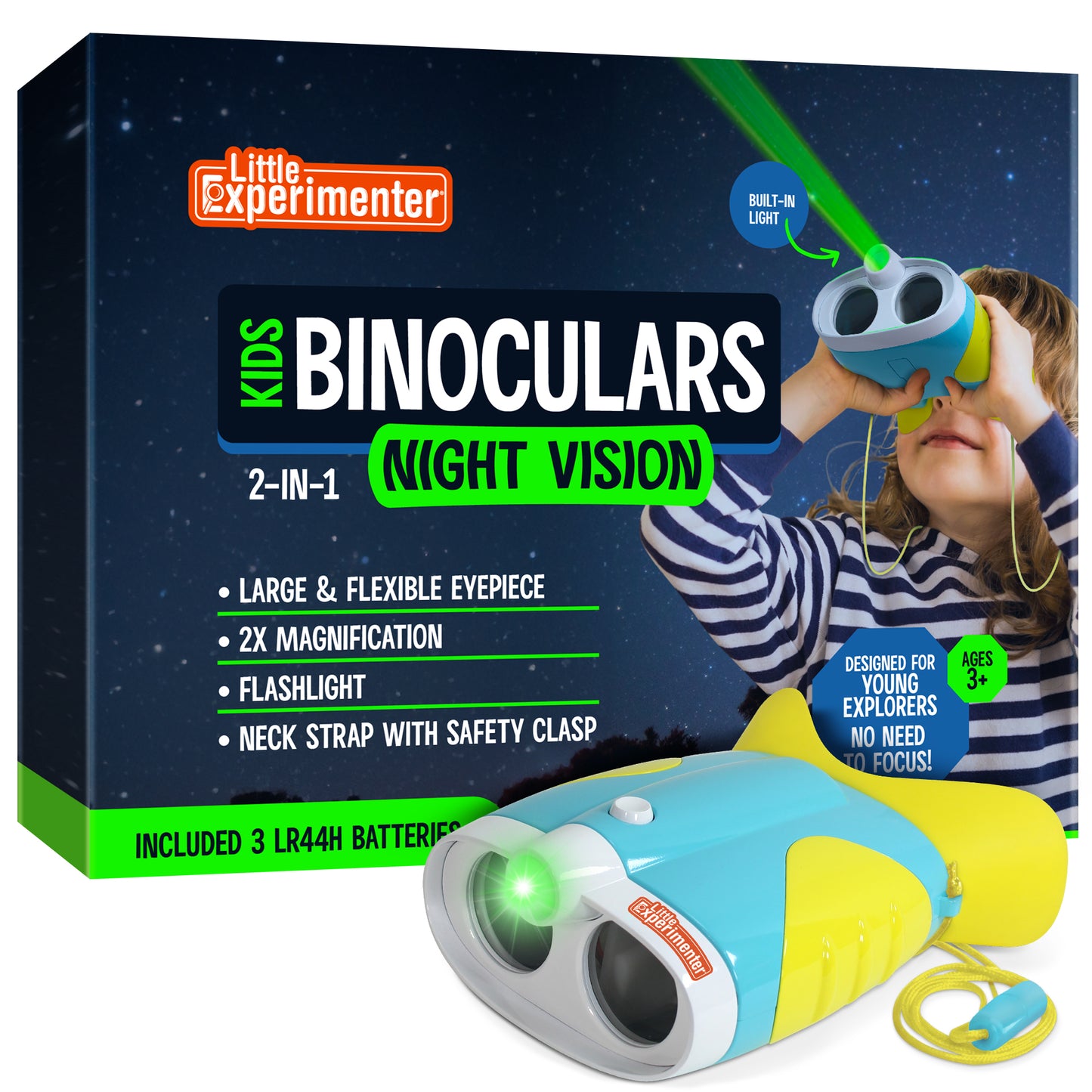 Night Vision Binoculars for Toddlers and Kids with 2X Magnification and Soft, Comfy Viewfinder