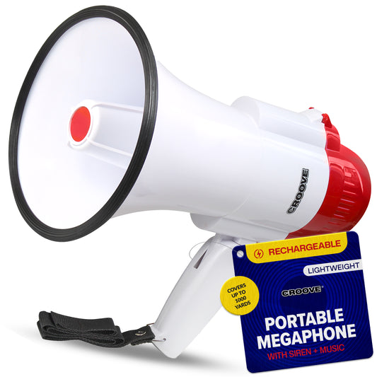 Rechargeable Megaphone Bullhorn Speaker, 1000 Yard Range, Lightweight, With Siren & Music