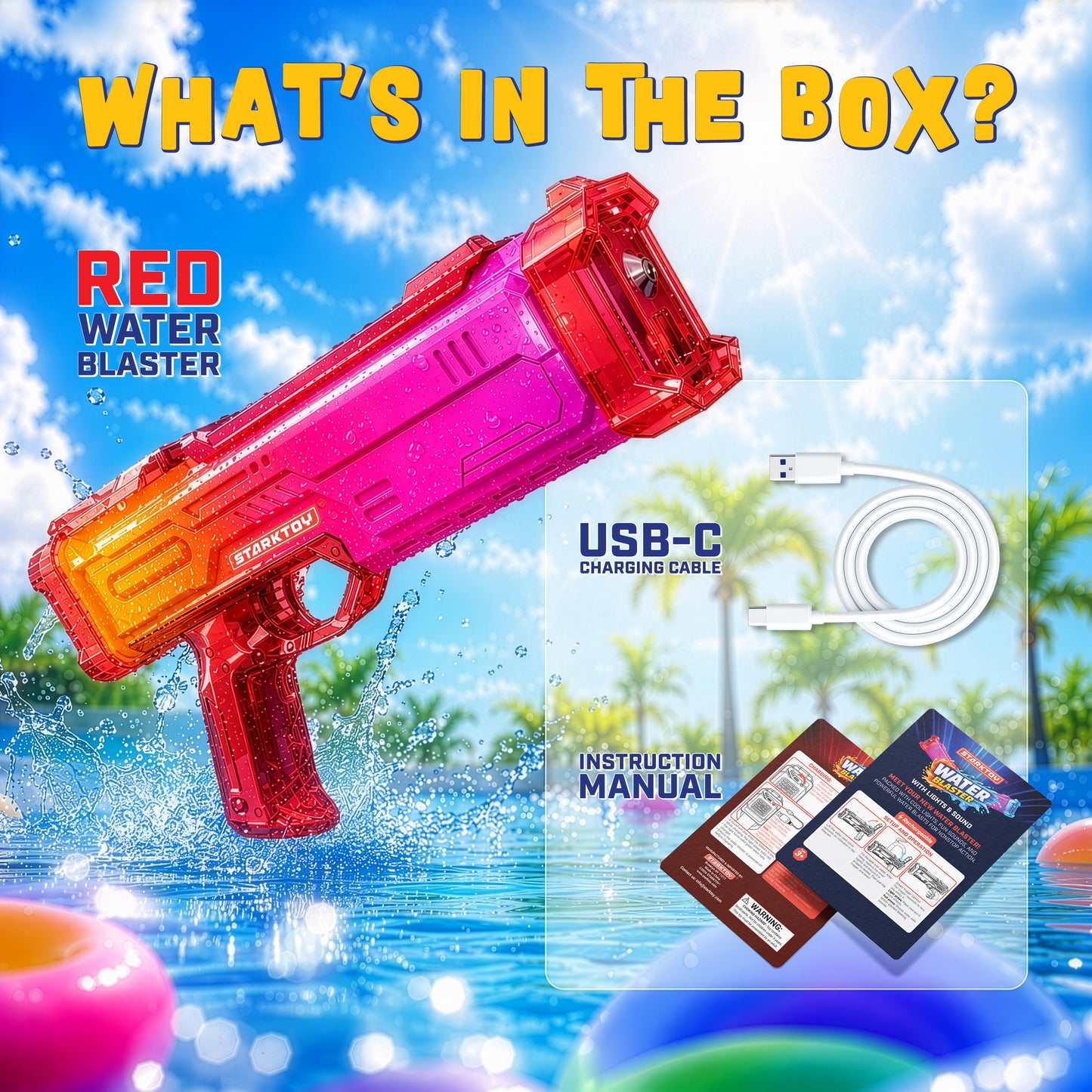 STARKTOY LED Light-Up Electric Water Blaster, Red