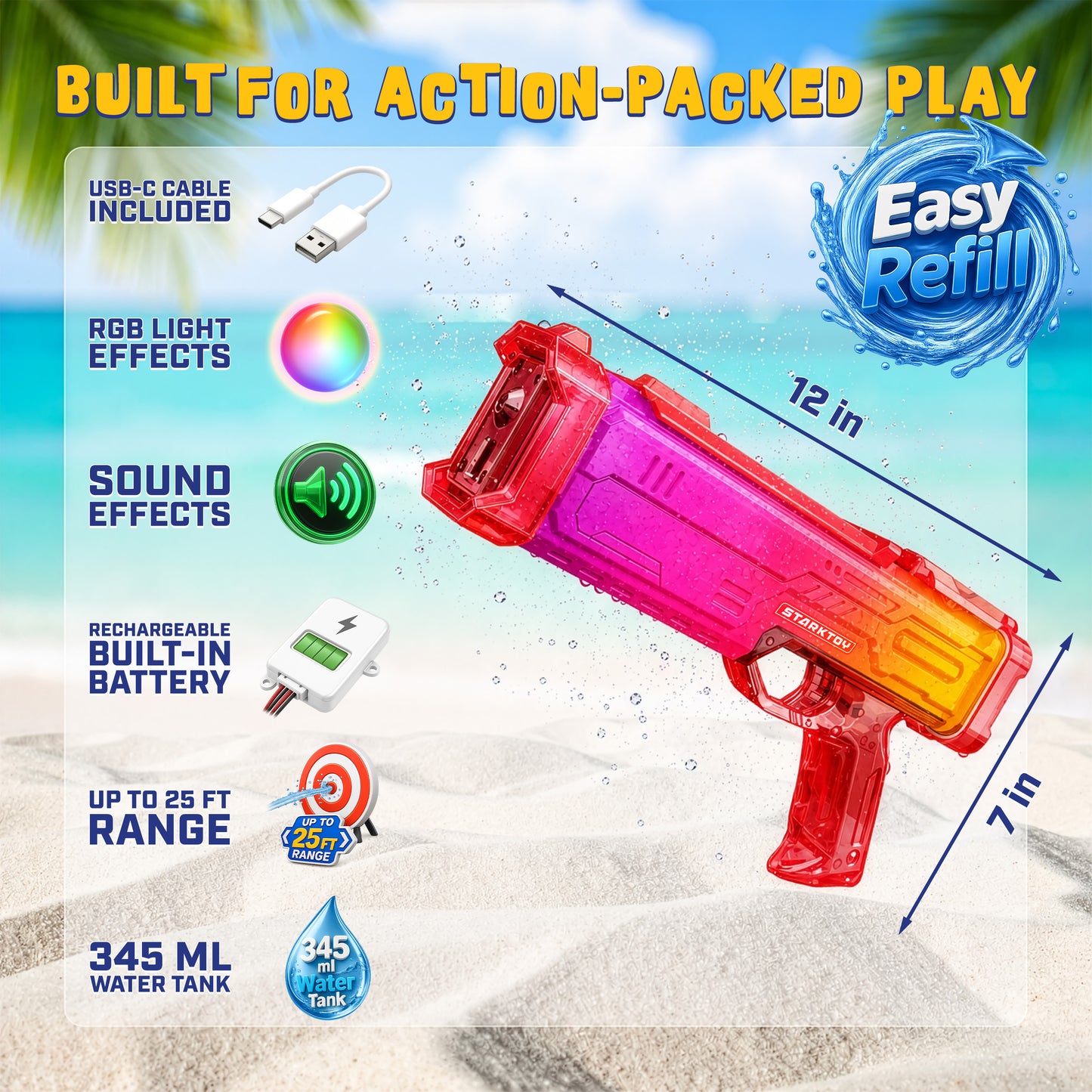 STARKTOY LED Light-Up Electric Water Blaster, Red