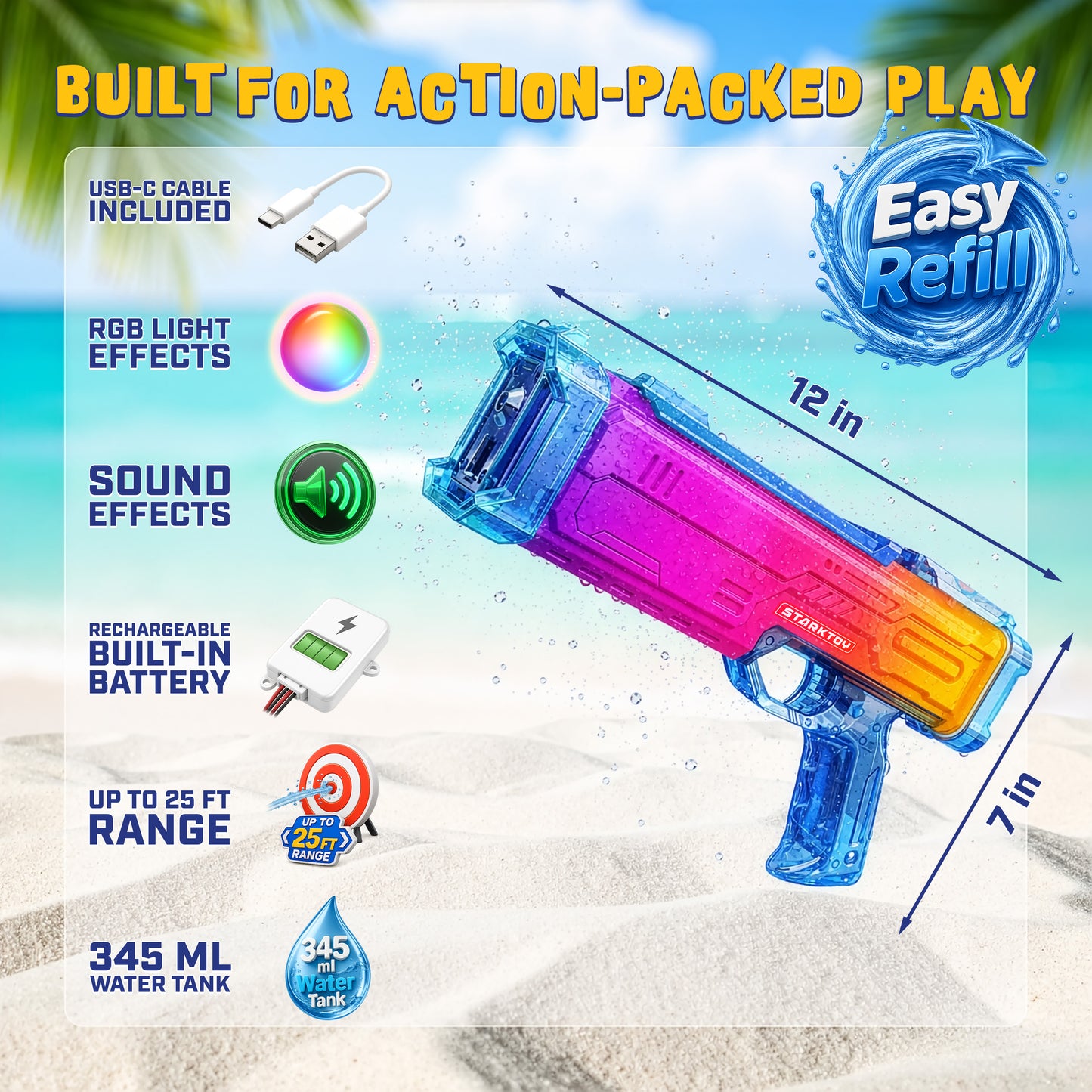STARKTOY LED Light-Up Electric Water Blaster, Blue