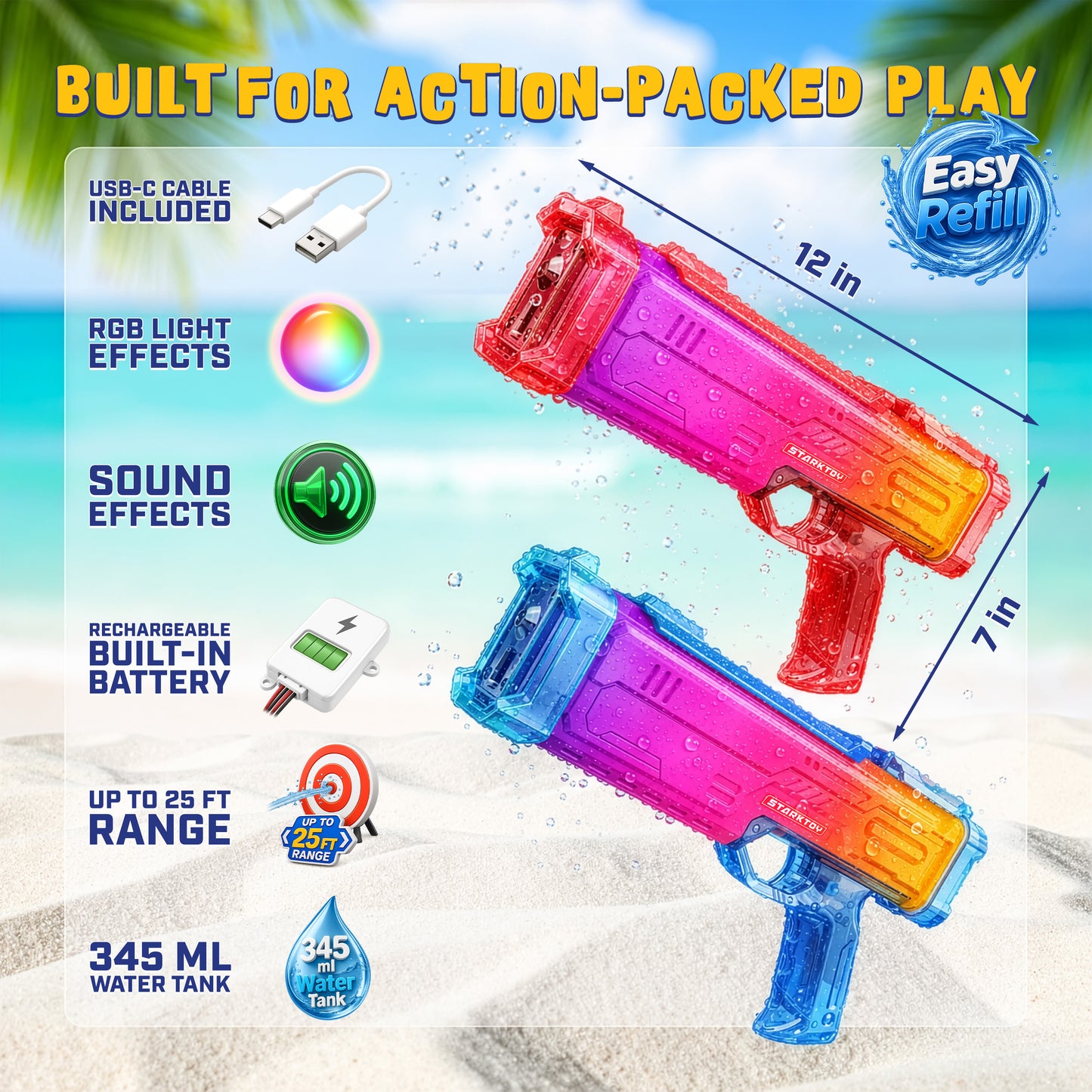 STARKTOY LED Light-Up Electric Water Blasters, 2-Pack