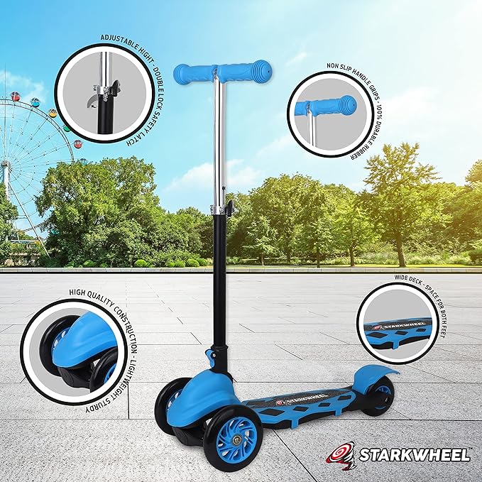 STARKWHEEL Kick Scooter for Toddlers 3 Wheel Scooter for Kids Ages 3-6 Boys & Girls Scooter, Mini Scooter for Children, Extra Wide Deck (Blue)