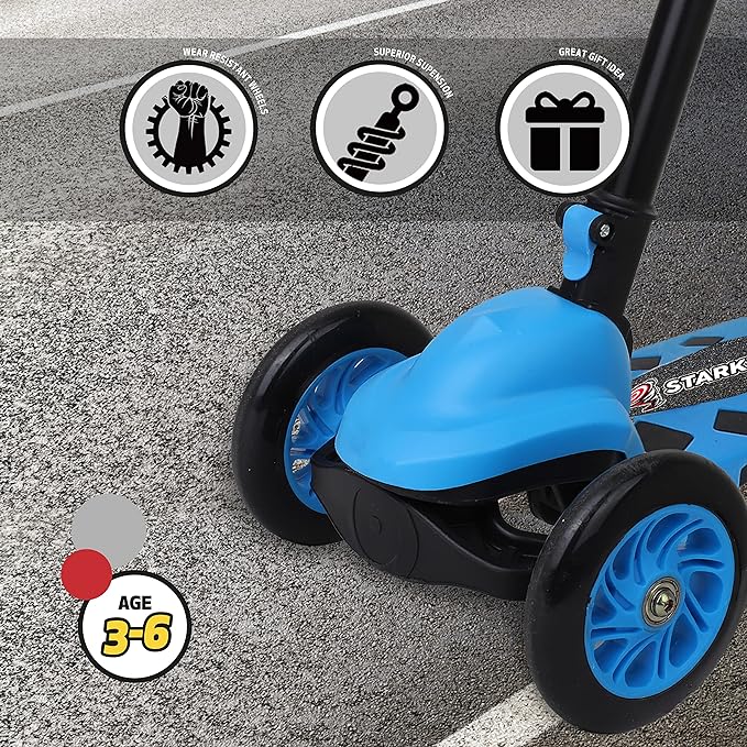 STARKWHEEL Kick Scooter for Toddlers 3 Wheel Scooter for Kids Ages 3-6 Boys & Girls Scooter, Mini Scooter for Children, Extra Wide Deck (Blue)