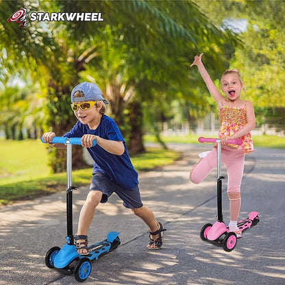 STARKWHEEL Kick Scooter for Toddlers 3 Wheel Scooter for Kids Ages 3-6 Boys & Girls Scooter, Mini Scooter for Children, Extra Wide Deck (Blue)