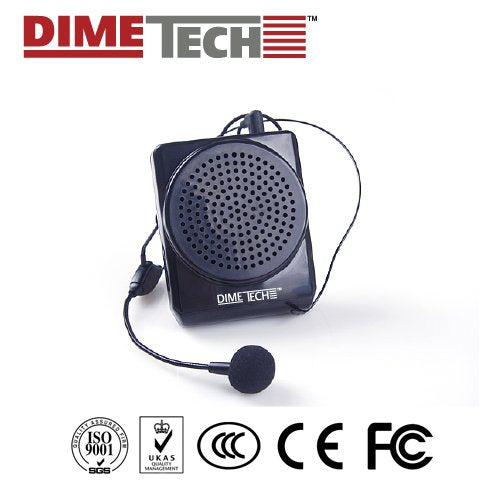 DimeTech Rechargeable Voice Amplifier Microphone Headset, Supports MP3 | Portable Microphone and Speaker Set with Waist/Neck Band & Belt Clip | Voice Amplifier Ideal for Teachers