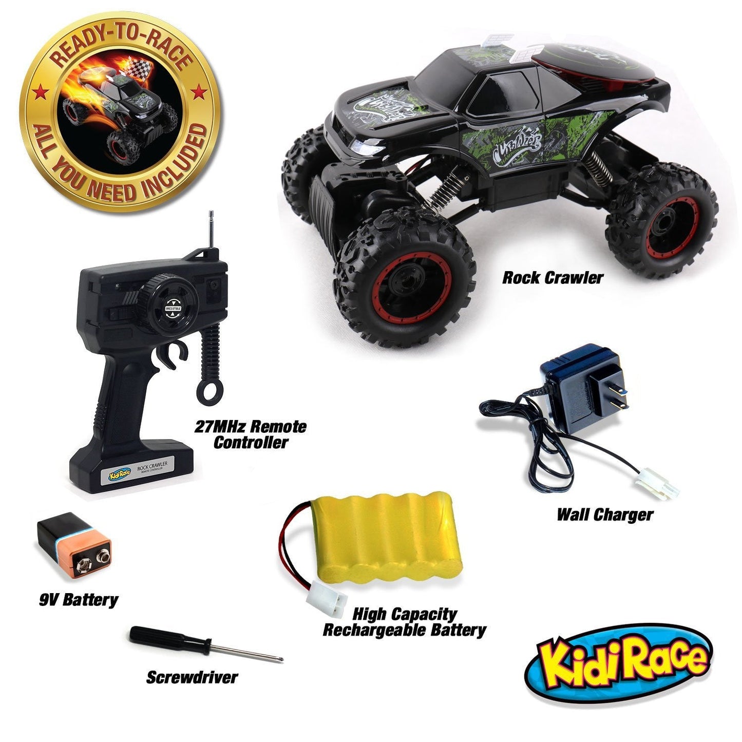 Kidirace All Terrain RC Rock Crawler - Black