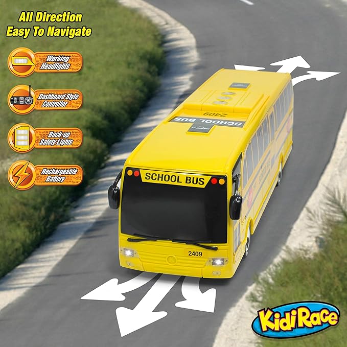 Remote Control School Bus with Beaming Lights, Rechargeable Battery – High-Speed RC Cars for Boys and Girls