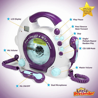 Kids Karaoke Machine - CD & MP3 Player Sing-A-Long Music Player with 2 Microphones