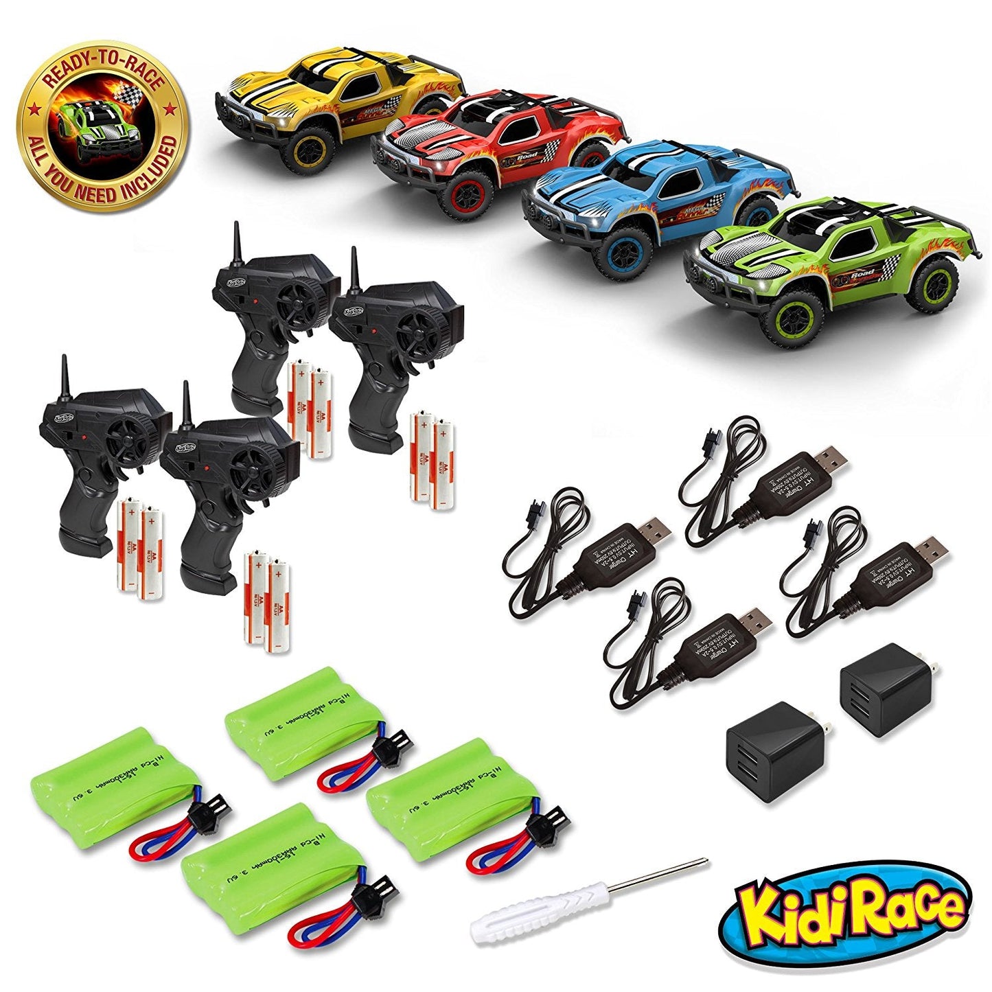 Remote Control Car - Mega Set of 4 Mini Racing Coupe Cars - With Rechargeable Batteries and Wall Chargers