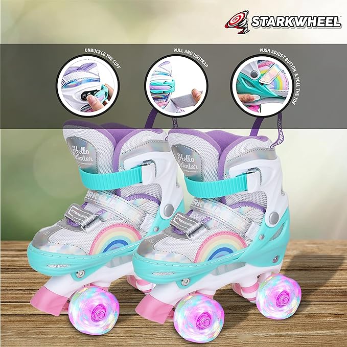 Roller Skate Shoes for Kids - Girl Rollerskates, Adjustable EU Sizes 30-34 - Light Up Skates Wheels - Best Birthday Gifts for Girls and Boys Ages 4 5 6-12 Year Old