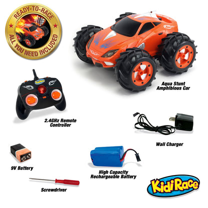 KidiRace Amphibious Remote Control Car ‒ Orange ‒ 360 Degree Spin Aqua Stunt RC Car