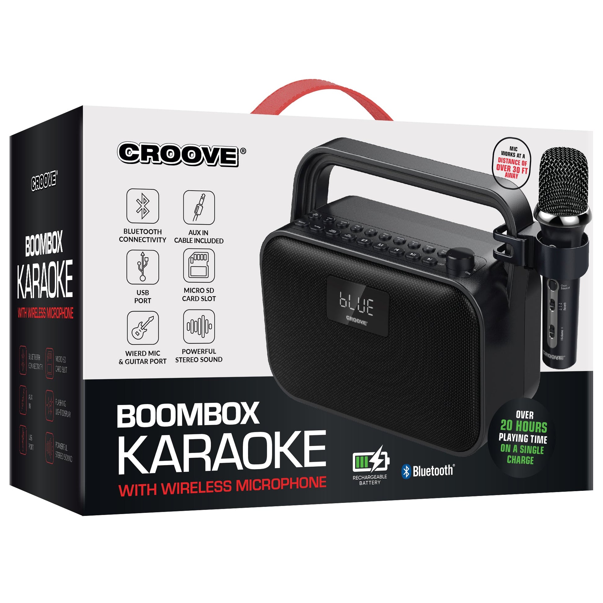 Croove Portable Karaoke Machine with Wireless Microphone Bluetooth Speaker Set with Bass/Treble Adjustment, Super Sound System with Subwoofer