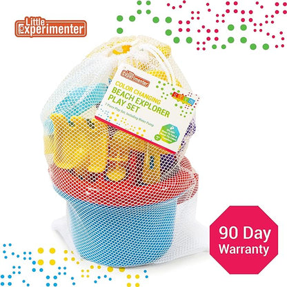 Little Experimenter Color Changing Beach Toy Set | Includes Bucket with Lid, Water Pump, Shovels and Molds | Outdoor, Beach, Sand Toys | STEM Learning Toys | Ages 3plus