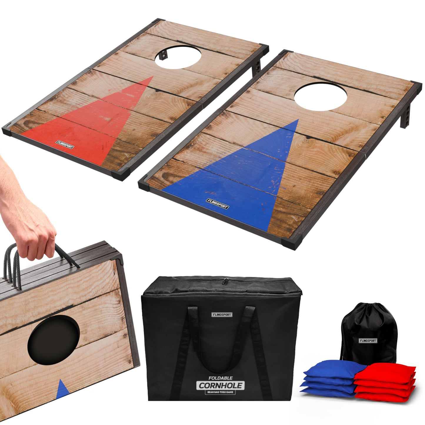 Foldable Cornhole Board Set 24"x15", Wooden MDF Portable Corn Hole Sets Incl. 2 Boards 8 Bean Bags Canvas Material, & Travel Case, Perfect for Indoor & Outdoor Lawn Games, Gifts for Adults & Kids