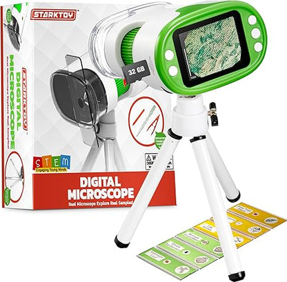 Rechargeable Digital Microscope for Kids, Portable Microscopes With Slides, Learning and Educational Toys ,Science Experiments Gift STEM Activity Kits, Gifts for Boys & Girls Age 6 7 8-12 13 Year Old