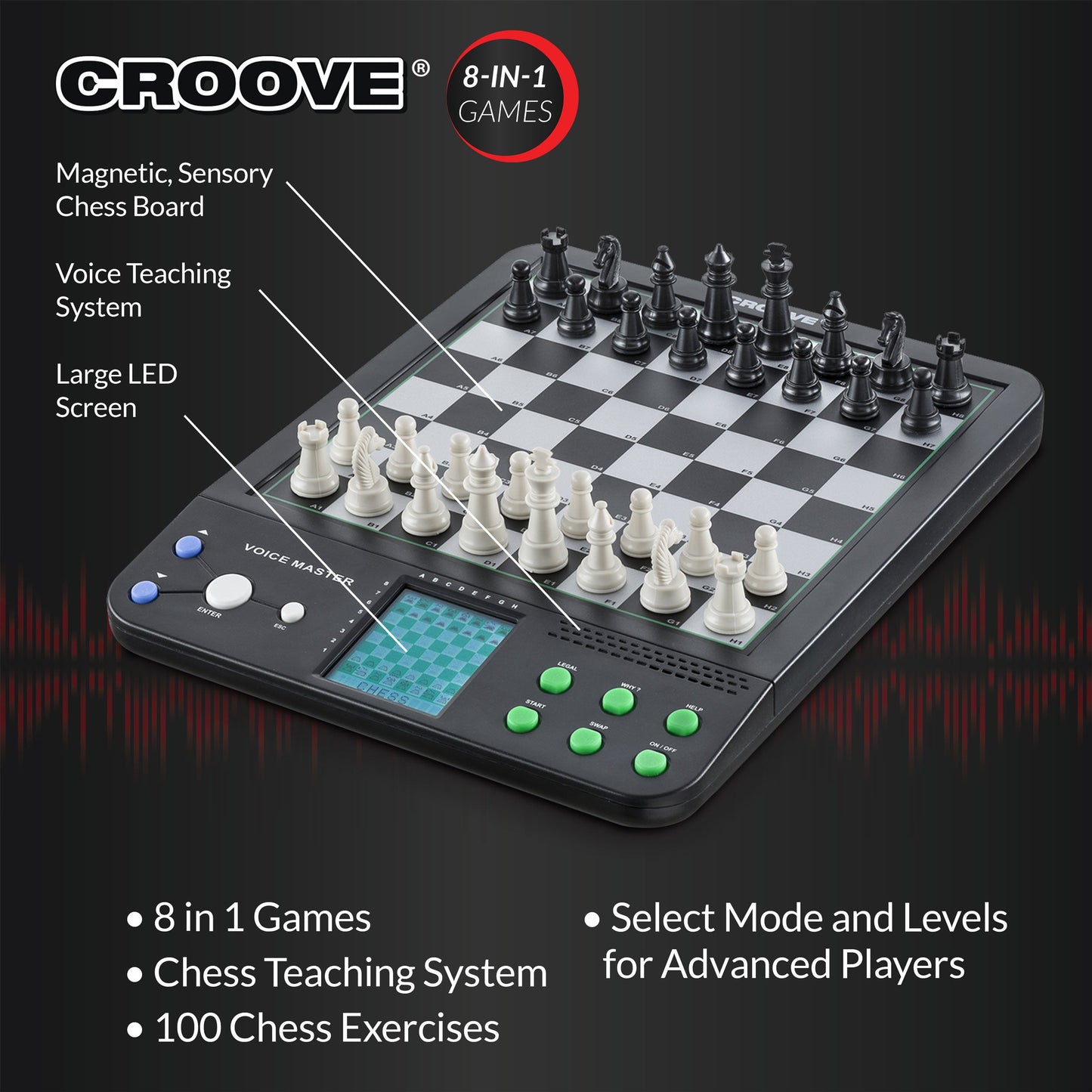 Electronic Magnetic Chess and Checkers Set 10", 8-in-1 Board Games, Digital Chess Board Game Sets for Adults & Kids