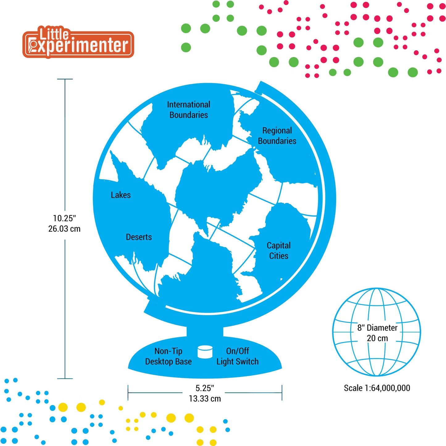 Illuminated World Globe for Kids with Stand, Built in LED for Illuminated Night View