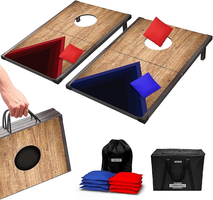 Foldable Travel Size Cornhole Board Set 24"x15", Wooden MDF Portable Corn Hole Sets Incl. 2 Boards 8 Bean Bags Canvas Material