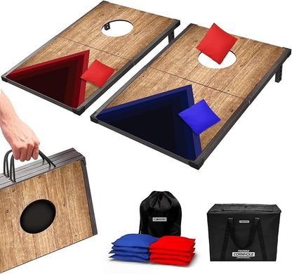 Foldable Travel Size Cornhole Board Set 24"x15", Wooden MDF Portable Corn Hole Sets Incl. 2 Boards 8 Bean Bags Canvas Material