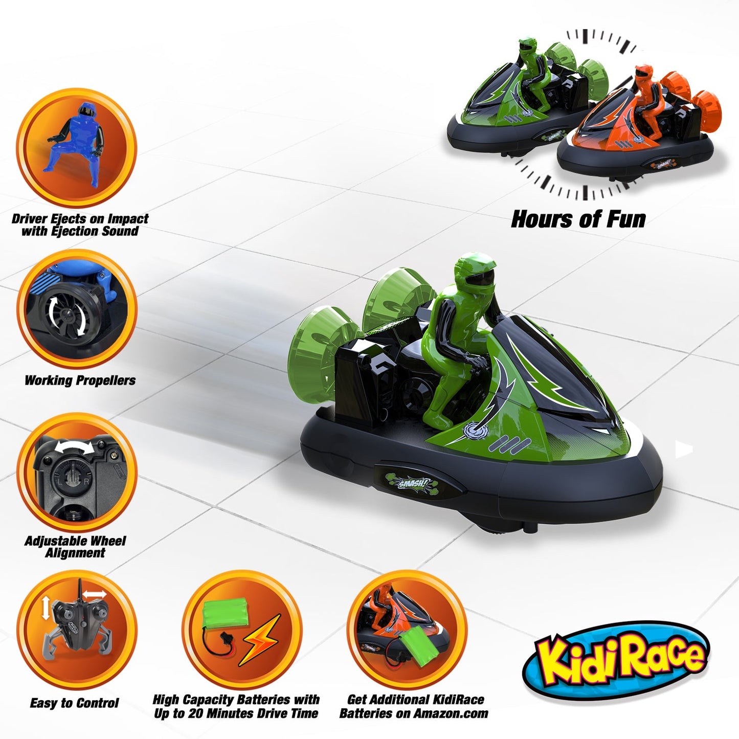 KidiRace RC Bumper Cars - Series 2402 - Orange & Green