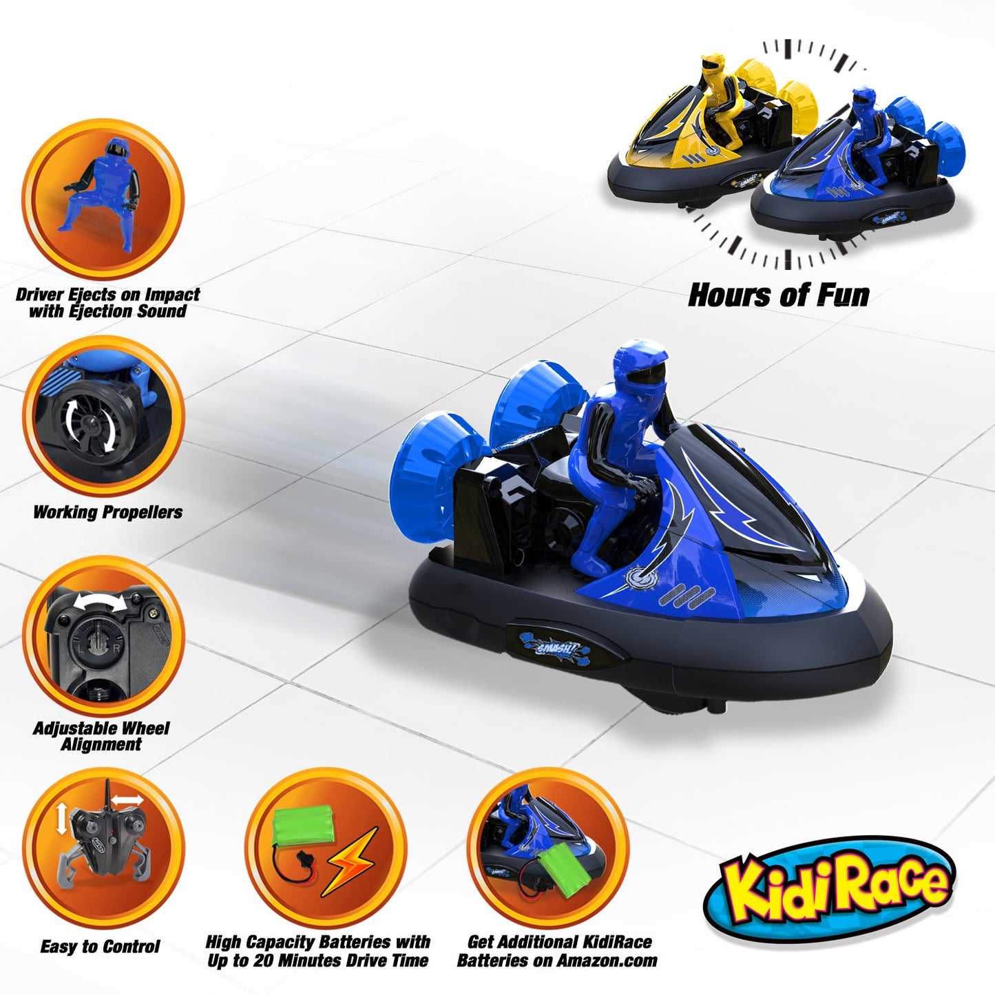 KidiRace RC Bumper Cars - Series 2401 - Blue & Yellow