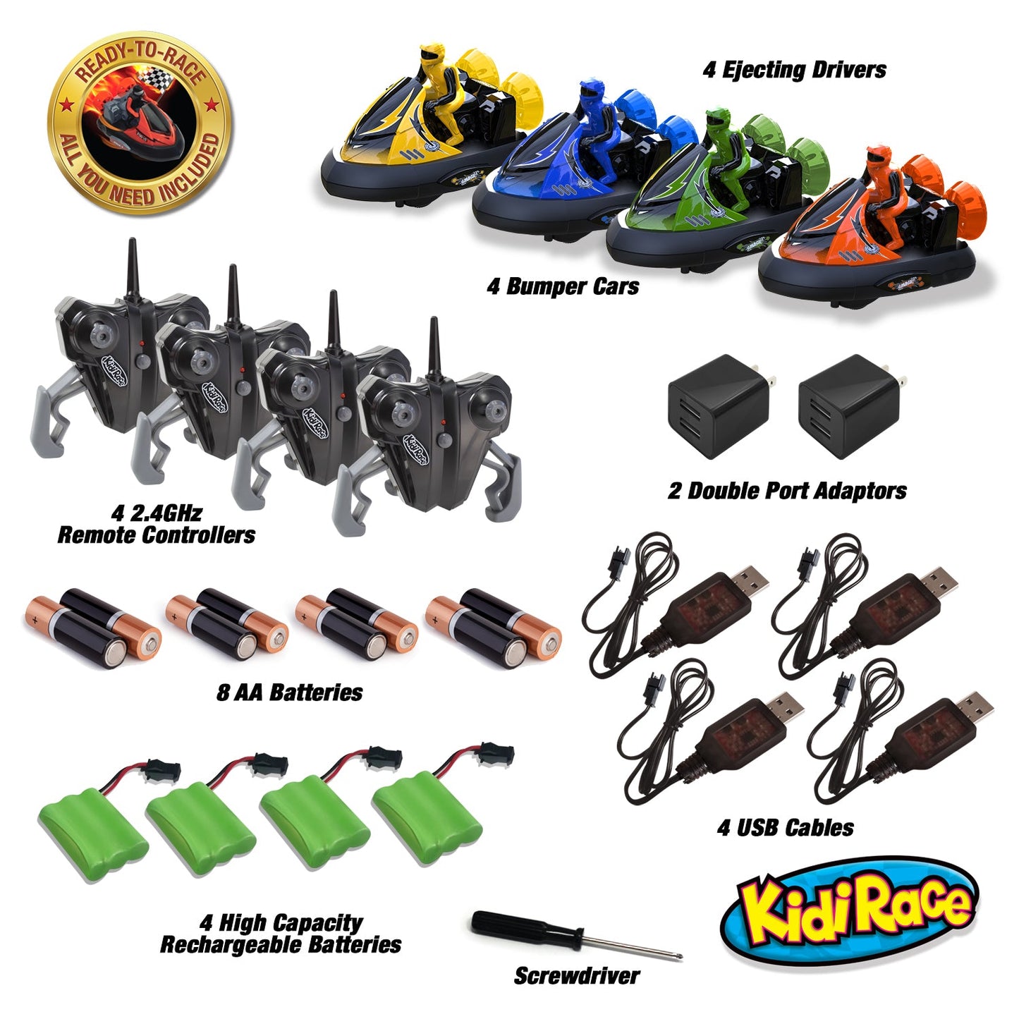 KidiRace RC Bumper Cars - Series 2400 - Set of 4