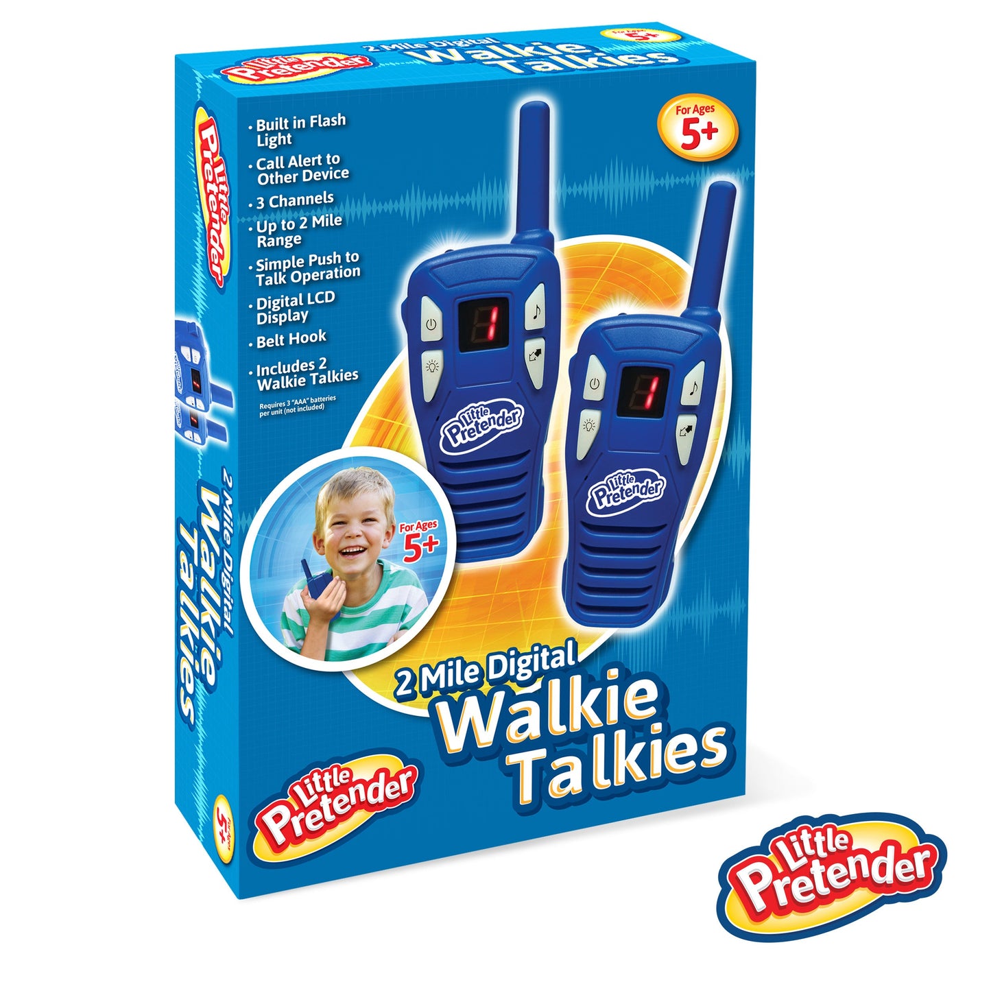 Little Pretender - 2 Pack Walkie Talkies for Kids, 2 Mile Range, 3 Channels, Includes Built in Flash Light | Kids Walkie Talkies | 2 Pack Walkie Talkie Kids, Girls, Boys