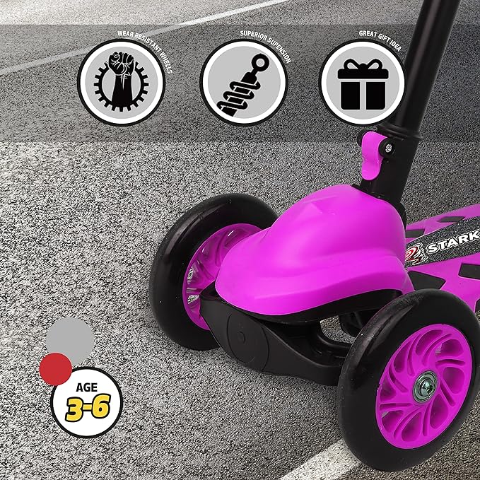 STARKWHEEL Kick Scooter for Toddlers 3 Wheel Scooter for Kids Ages 3-6 Boys & Girls Scooter, Mini Scooter for Children, Extra Wide Deck (Pink)