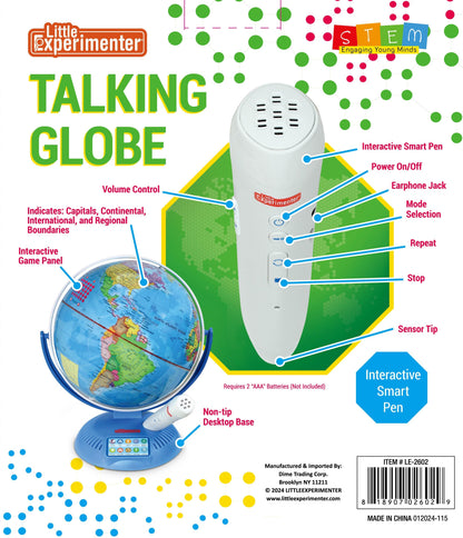 Interactive World Globe with Stand and Smart Pen | Engaging, Colorful Geographic Map for Teaching and Early Learning | Active Play, Voice Recordings, Trivia Questions, 9"