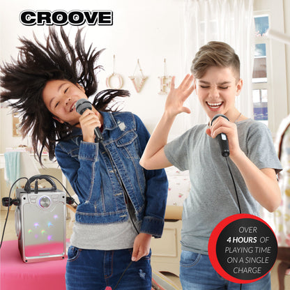 Croove POP BOX Karaoke Machine for Kids with 2 Microphones and Flashing Disco Lights (Black)