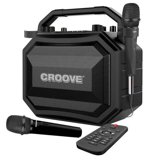 Croove Portable Karaoke Machine Party Box Rechargeable with Bluetooth/AUX/USB/SD Card Connectivity, Wireless & Wired Microphones, and Advanced Audio Controls