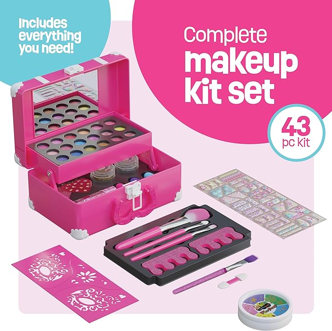 Kids Makeup Kit for Girls - 43 Pcs Real Make Up Set, Toys Gift Ideas for Little Girl Ages 6-8 Years - Pretend Play Beauty Sets, Kits for Toddler & Kid - Birthday Gifts Ages 3 4 5-7 8-1+ Year Old Girl