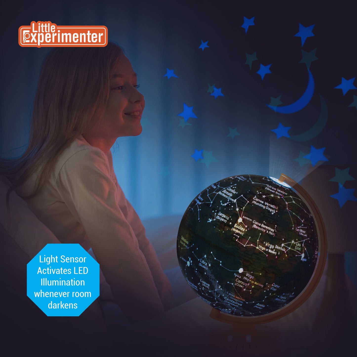 3-in-1 Light Up Globe for Kids - 8” Illuminated Star Map World Globes With Built-in Night Lamp Projector, And Stand - Learning & Educational Stem Toys, Gifts for Kids Ages 8 9 10 11 12 13+ Years Old