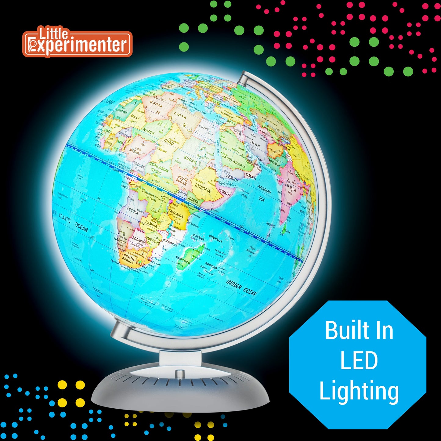 Illuminated World Globe for Kids with Stand, Built in LED for Illuminated Night View