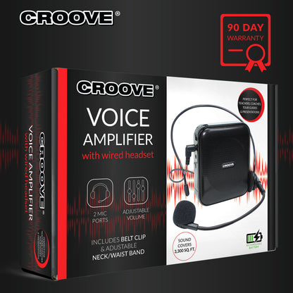 Croove Voice Amplifier: Portable Rechargeable Microphone with Headset & Belt Clip - Ideal for Classroom Teachers & Tour Guides