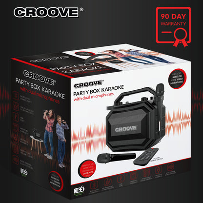 Croove Portable Karaoke Machine Party Box Rechargeable with Bluetooth/AUX/USB/SD Card Connectivity, Wireless & Wired Microphones, and Advanced Audio Controls