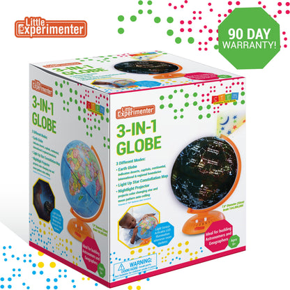 3-in-1 Light Up Globe for Kids - 8” Illuminated Star Map World Globes With Built-in Night Lamp Projector, And Stand - Learning & Educational Stem Toys, Gifts for Kids Ages 8 9 10 11 12 13+ Years Old