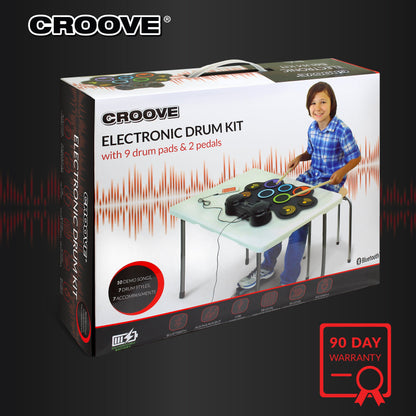 Croove Electronic Drum Set | 9 Drum Pads & 2 Pedals | Rechargeable Kids Drum Set | Headphone Jack Makes It A Great Drum Set For Kids | Wooden Drum Sticks