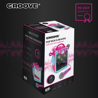 Croove POP Box Karaoke Machine for Kids with 2 Microphones and Flashing Disco Lights (Pink)