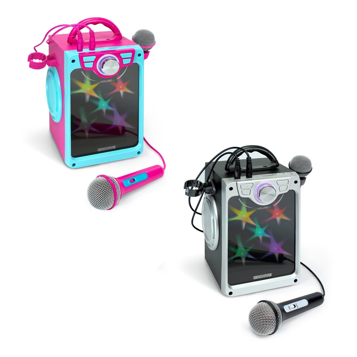 Croove POP Box Karaoke Machine for Kids with 2 Microphones and Flashing Disco Lights (Pink)