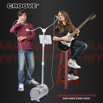 Croove Karaoke Machine for Adults and Kids with 2 Microphones, Streams Music via AUX, USB, SD Card Slot or Bluetooth