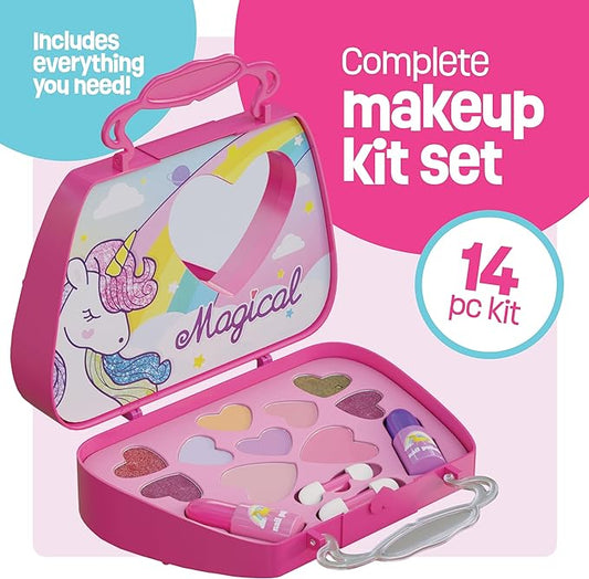 Unicorn Makeup Kit For Kids, Girls Make Up 14 Pcs Set Washable & Non Toxic For Girl, Pretend Play Toys, Gift Ideas, Christmas Stocking Stuffers Sets, Birthday Gifts For Kid Age 3 4 5 6 7 8 9+ Year Old