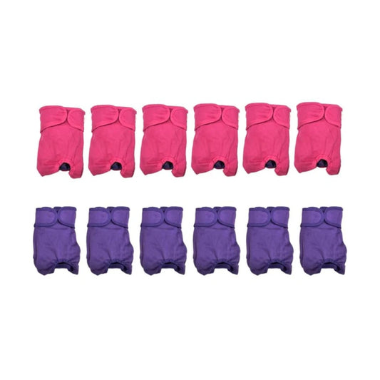 12Pk Washable Female Dog Diaper Cover Ups Colors Pink & Purple 6 of Each Color, Reusable Premium Diapers for Doggie in Heat - Highly Absorbent Dog Diapers for Pet Incontinence with Adjustable Straps