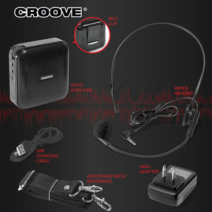 Croove Voice Amplifier: Portable Rechargeable Microphone with Headset & Belt Clip - Ideal for Classroom Teachers & Tour Guides