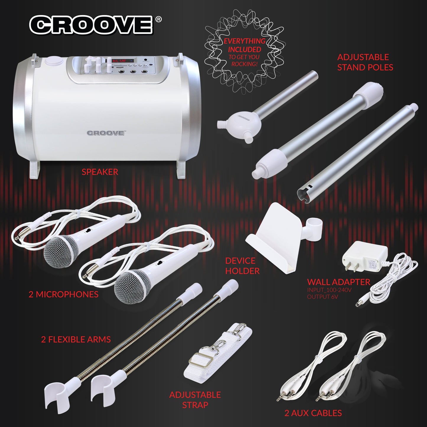 Croove Karaoke Machine for Adults and Kids with 2 Microphones, Streams Music via AUX, USB, SD Card Slot or Bluetooth