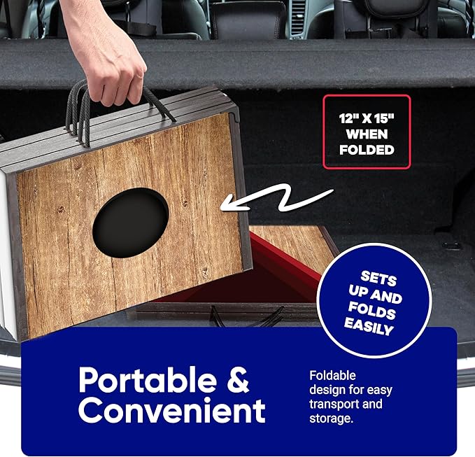 Foldable Travel Size Cornhole Board Set 24"x15", Wooden MDF Portable Corn Hole Sets Incl. 2 Boards 8 Bean Bags Canvas Material