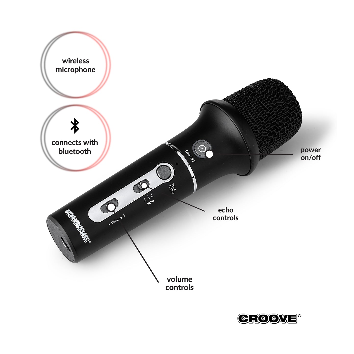 Croove Portable Karaoke Machine with Wireless Microphone  - Bluetooth Speaker Set with Bass/Treble Adjustment, Super Sound System with Subwoofer